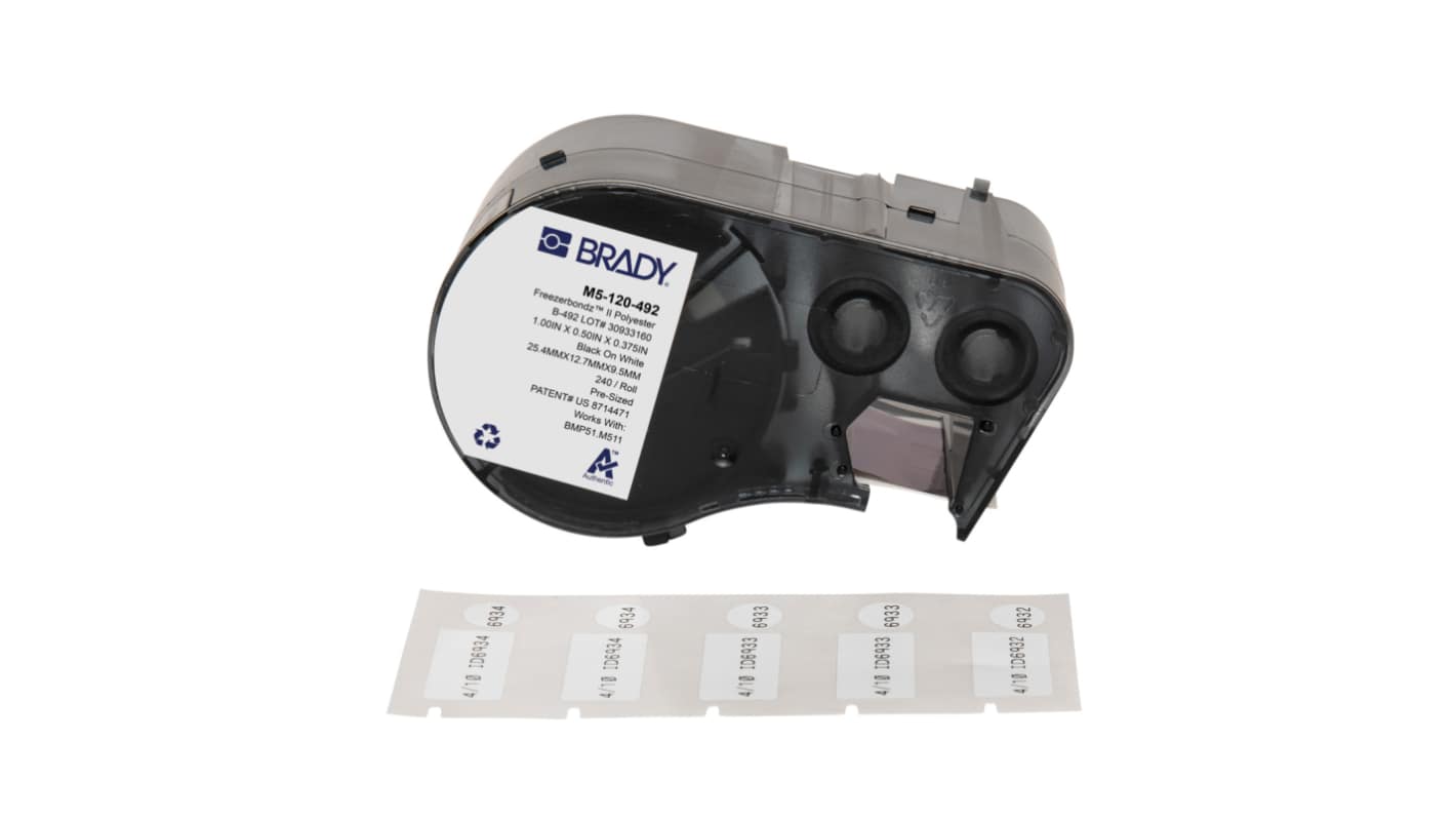 Brady B-492 Black on White Label Printer Labels, 0.5 in Length, 1 in Width, 0.5in Label Length, 1in Label Width