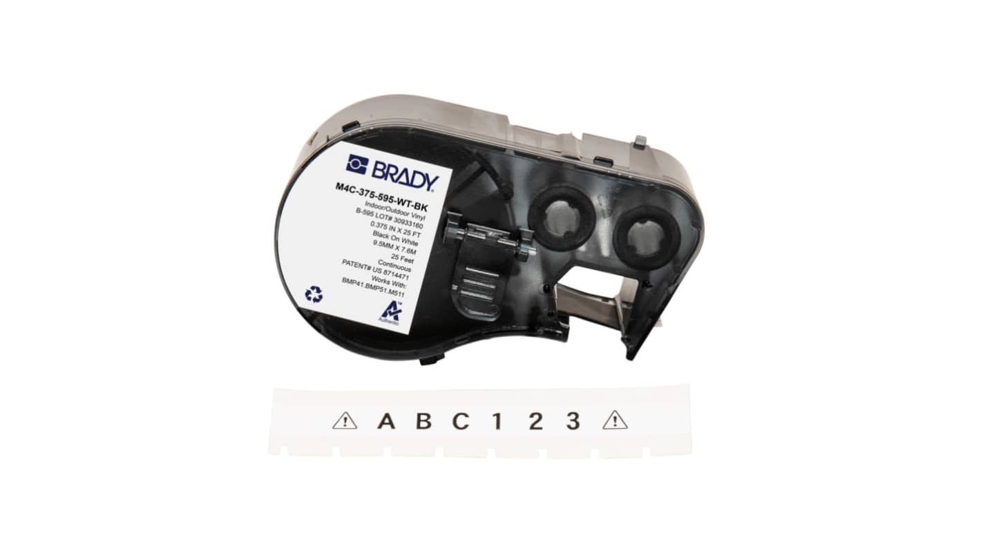 Brady B-595 Black on White Label Printer Tape, 300 in Length, 0.375 in Width, 300in Label Length, 0.375in Label Width
