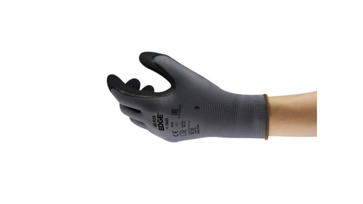 Ansell Edge 48-920 Black Polyester Oil Resistant Work Gloves, Size 6, Nitrile Coating