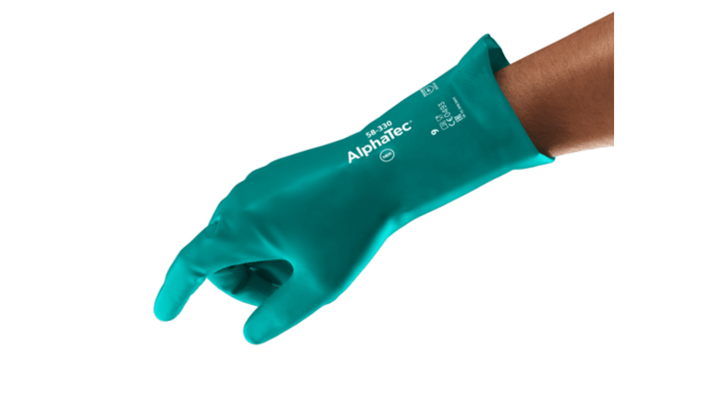 Ansell AlphaTec 58-330 Green Aquadri Chemical Resistant Work Gloves, Size 10, Nitrile Coating
