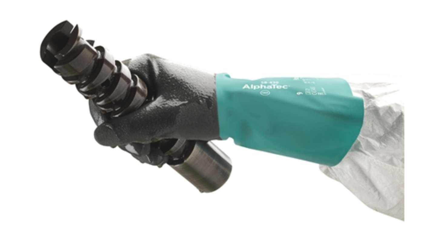 Ansell AlphaTec 58-430 Green Nitrile Chemical Resistant Work Gloves, Size 7, Nitrile Coating