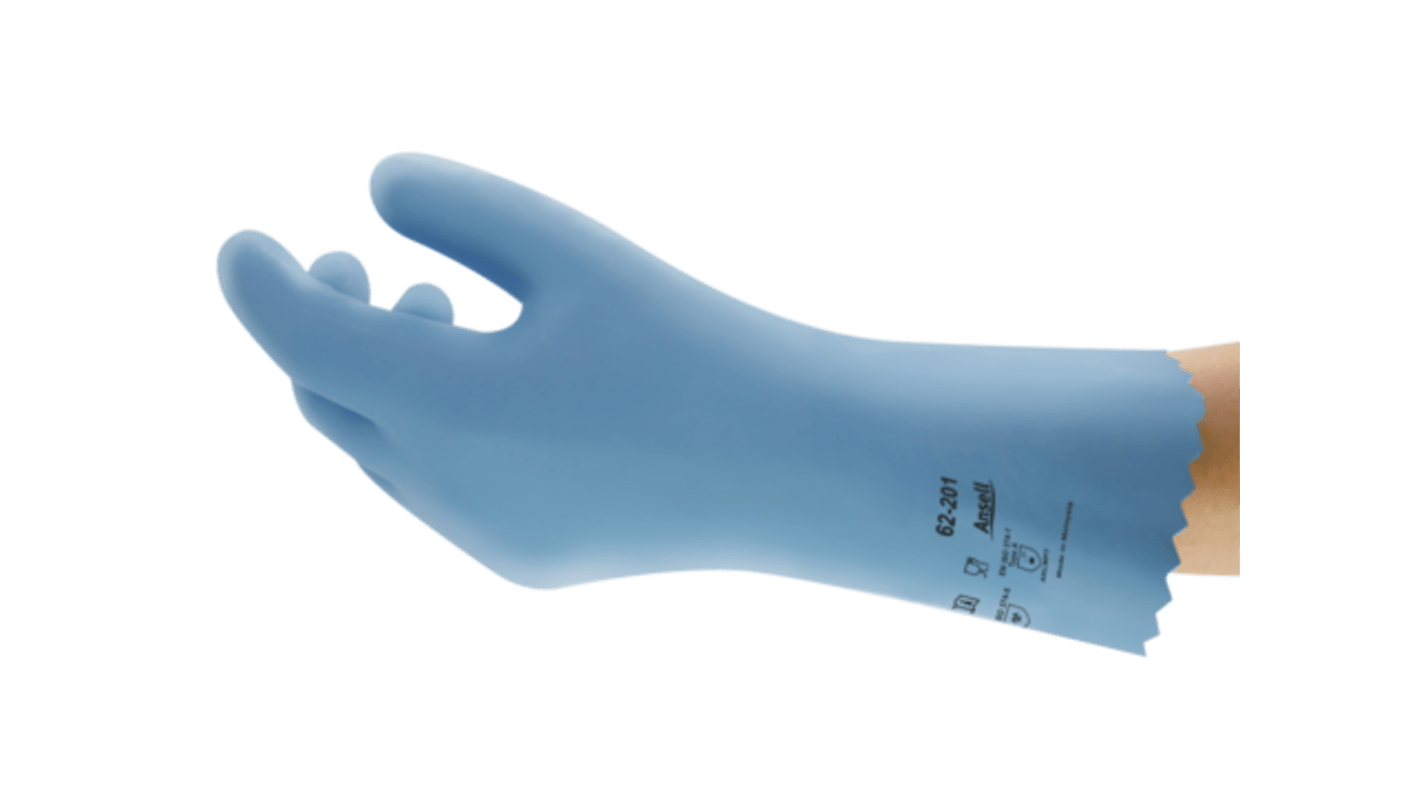 Ansell AlphaTec 62-201 Blue Nylon Abrasion Resistant, Chemical Resistant Work Gloves, Size 9, Latex, Natural Rubber