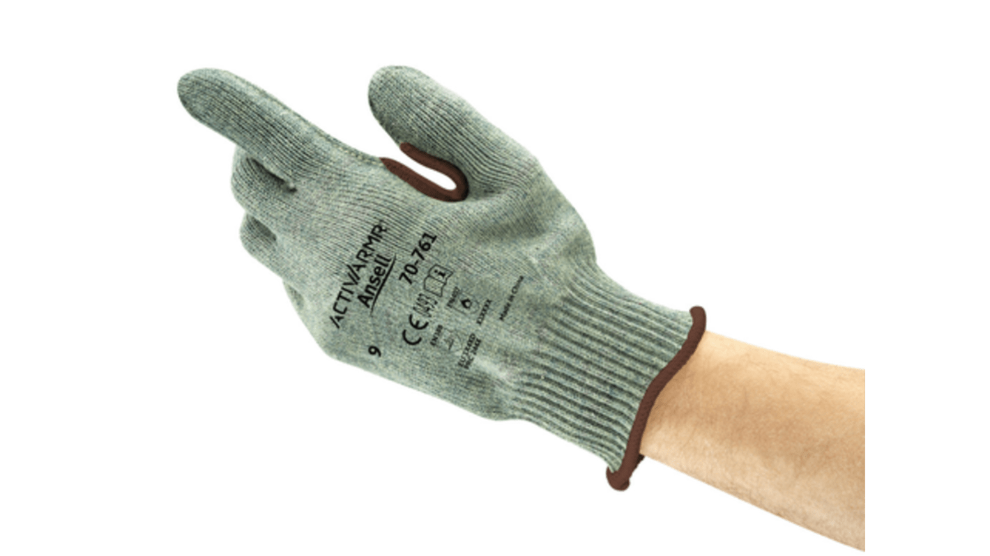 Ansell ActivArmr 70-761 Grey Acrylic, Nylon (Liner) Abrasion Resistant, Cut Resistant Work Gloves, Size 9