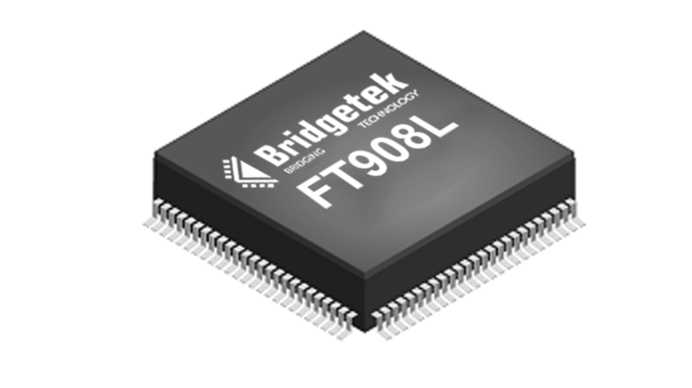 Bridgetek FT908单片机, FT32内核, 80针, LQFP, 最大100MHz, 256 KB 闪存