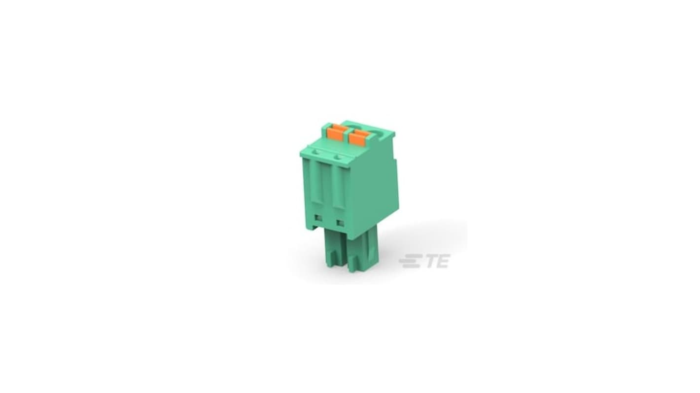 TE Connectivity PCB端子排, 2p, 3.81mm间距, 8A, 300 伏交流电, 电路板安装, 推入式端接, 垂直, 绿色, 2842系列