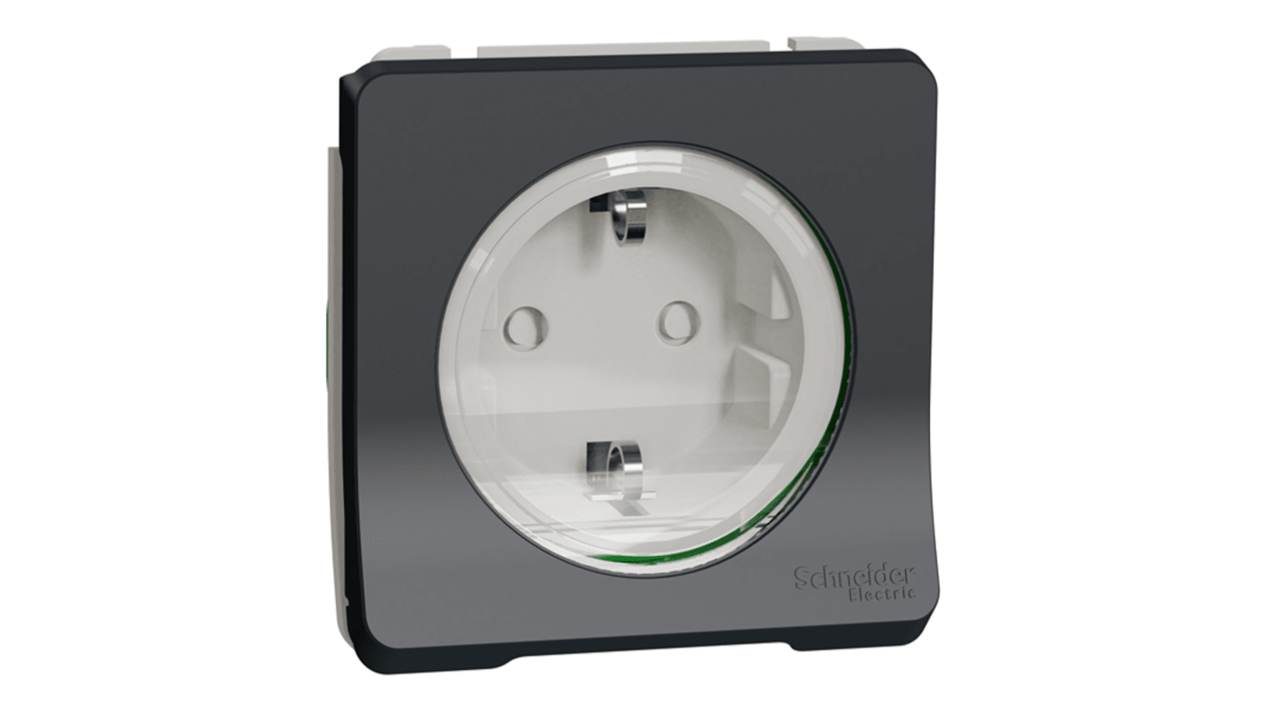 Schneider Electric Mureva Styl Black, White Plug Socket, 2P + E Poles, 16A, Indoor, Outdoor Use