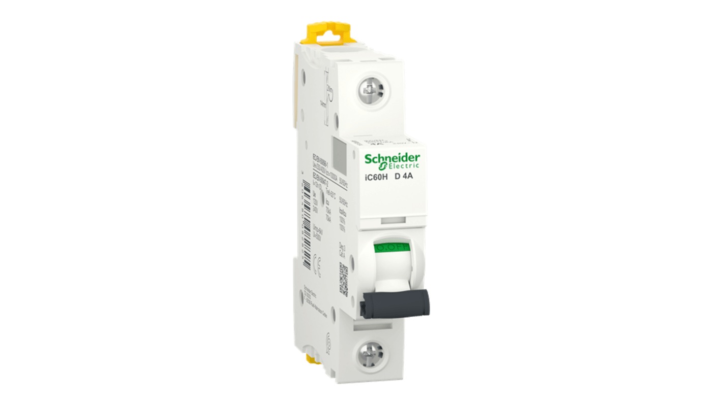 Schneider Electric Acti9 Acti9 iC60 MCB, 1P, 4A Curve D, 500V AC, 1000 A Breaking Capacity