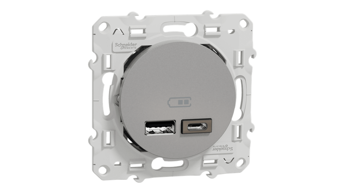 Schneider Electric Straight, Screw, Socket- Dual Port Type Type A, Type C USB A, USB C IP20 USB Connector