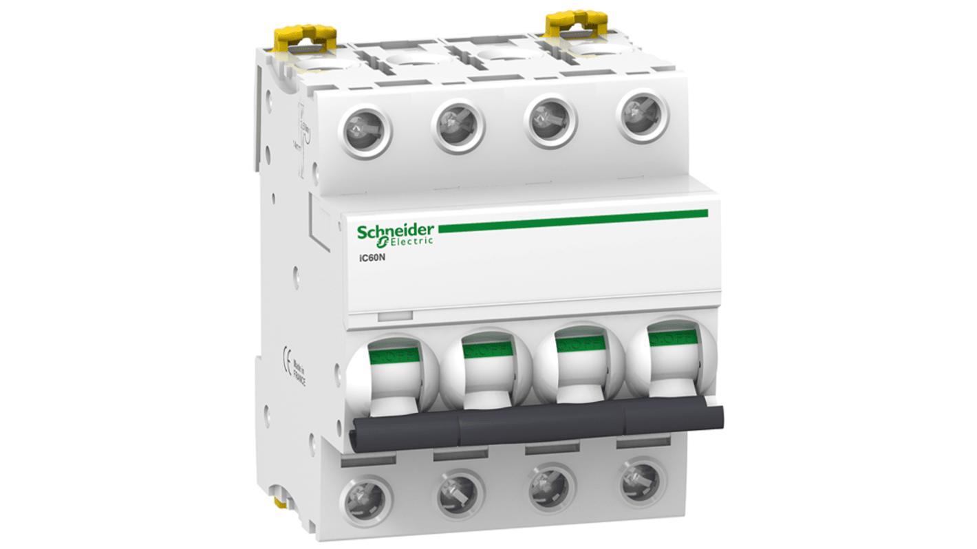 Schneider Electric Acti9 Acti9 iC60 MCB, 4P, 50A Curve B, 500V AC, 6000 A Breaking Capacity