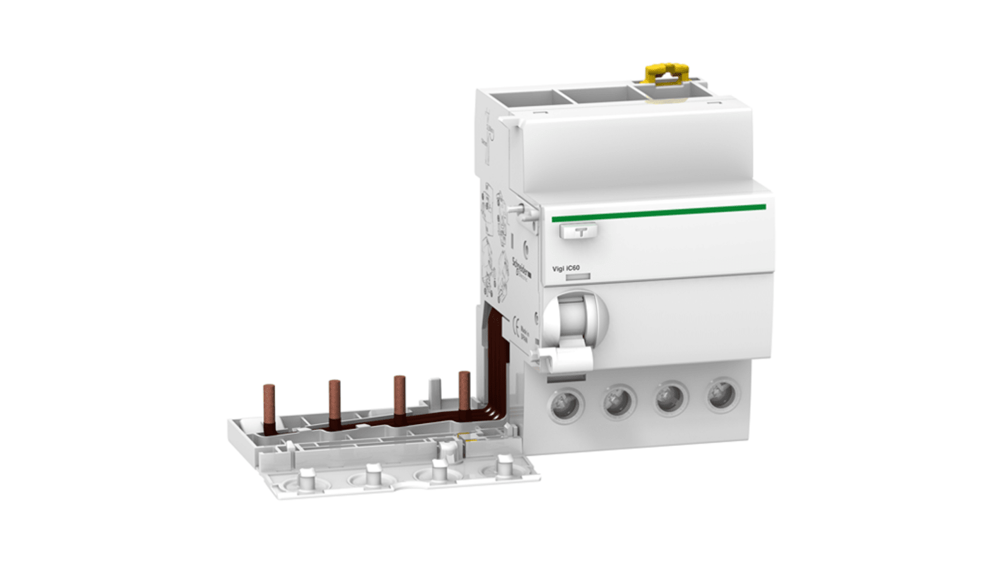 Schneider Electric Acti9 A9V7 MCB, 4P, 63A, Type A, 500V AC, 30 mA Breaking Capacity