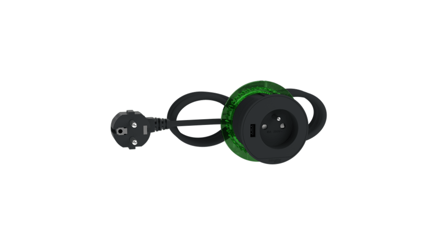 Schneider Electric 2m 4 Socket USB A Extension Lead Open Reel, 230 V, IP44