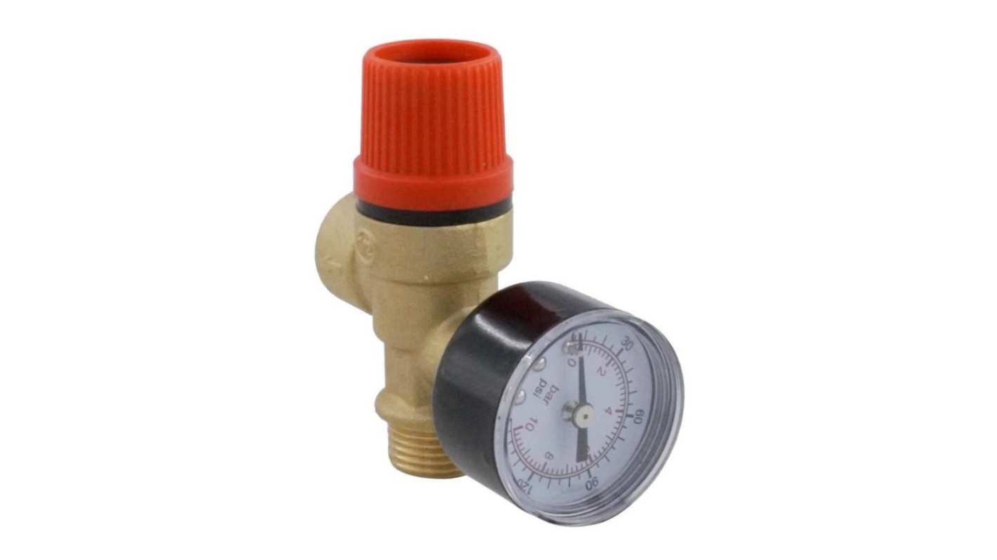 RS PRO 6bar Pressure Relief Valve With Female, Male BSP 1/2 in BSP Connection