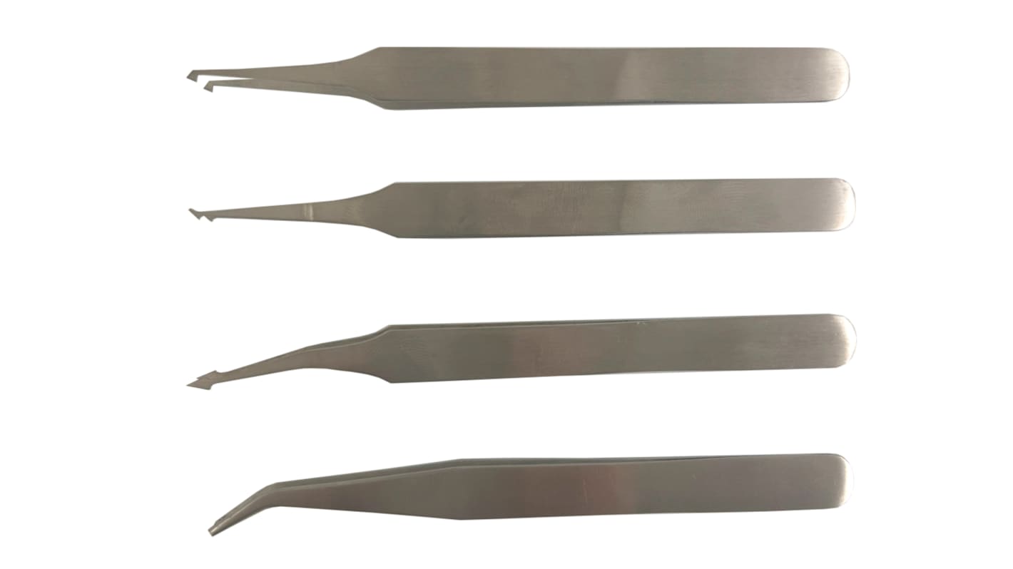 RS PRO 160mm, Steel, Flat; Rounded, Tweezer Set