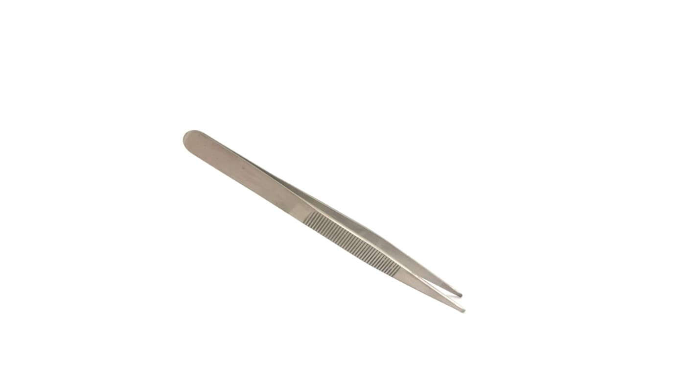 RS PRO 120mm, Low Carbon Austenitic Steel, Flat; Serrated, Tweezer