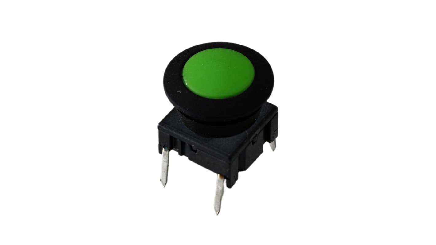 MEC IP67 Black/Green Round Button Tactile Switch, SPST 12mm Through Hole