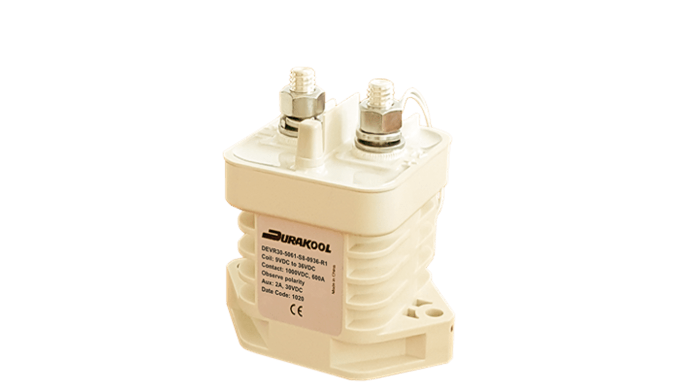 Durakool DEVR30 Contactor, 12 V dc Coil, 1-Pole, 300 A, 5 W, NO, 1 kV dc