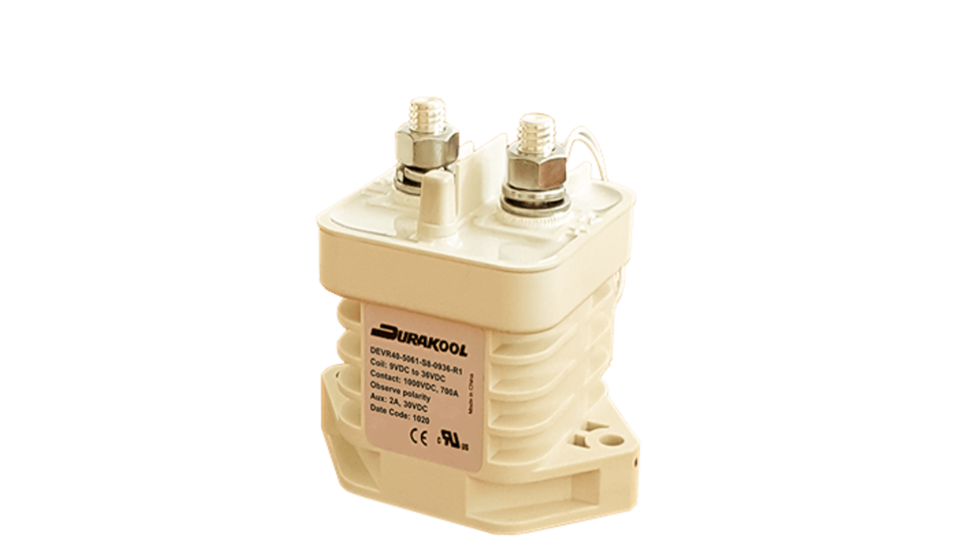 Durakool 接触器, 5W, 线圈24V 直流, 触点400A, 1 kV 直流, 1P, 常开, DEVR40系列