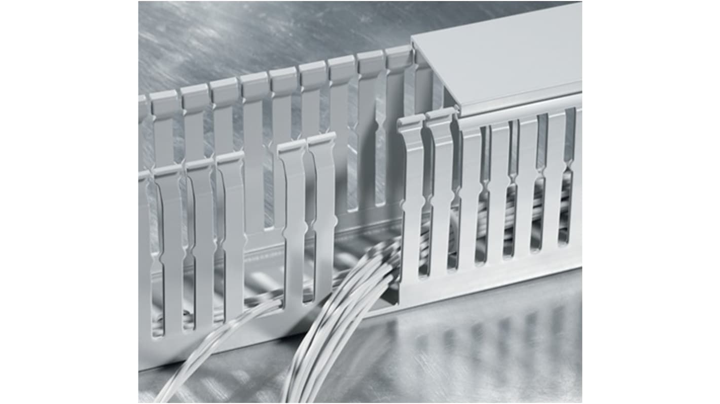 HellermannTyton HTWD-HF Grey Wiring Duct, W75 mm x, L2m, Acrylonitrile Butadiene Styrene