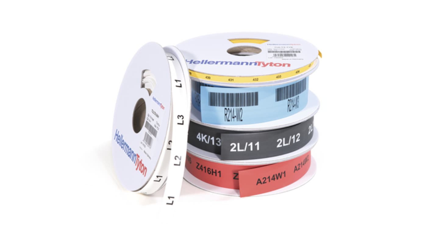 HellermannTyton TULT Heat Shrink Cable Marker, Yellow, Pre-printed "Continuous Tube", 3 → 9mm Cable, for