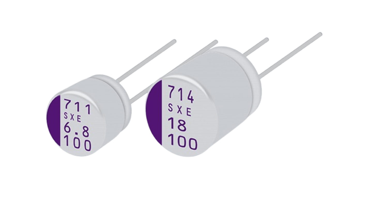 Panasonic 100μF Through Hole Aluminium Polymer Capacitor, 72V
