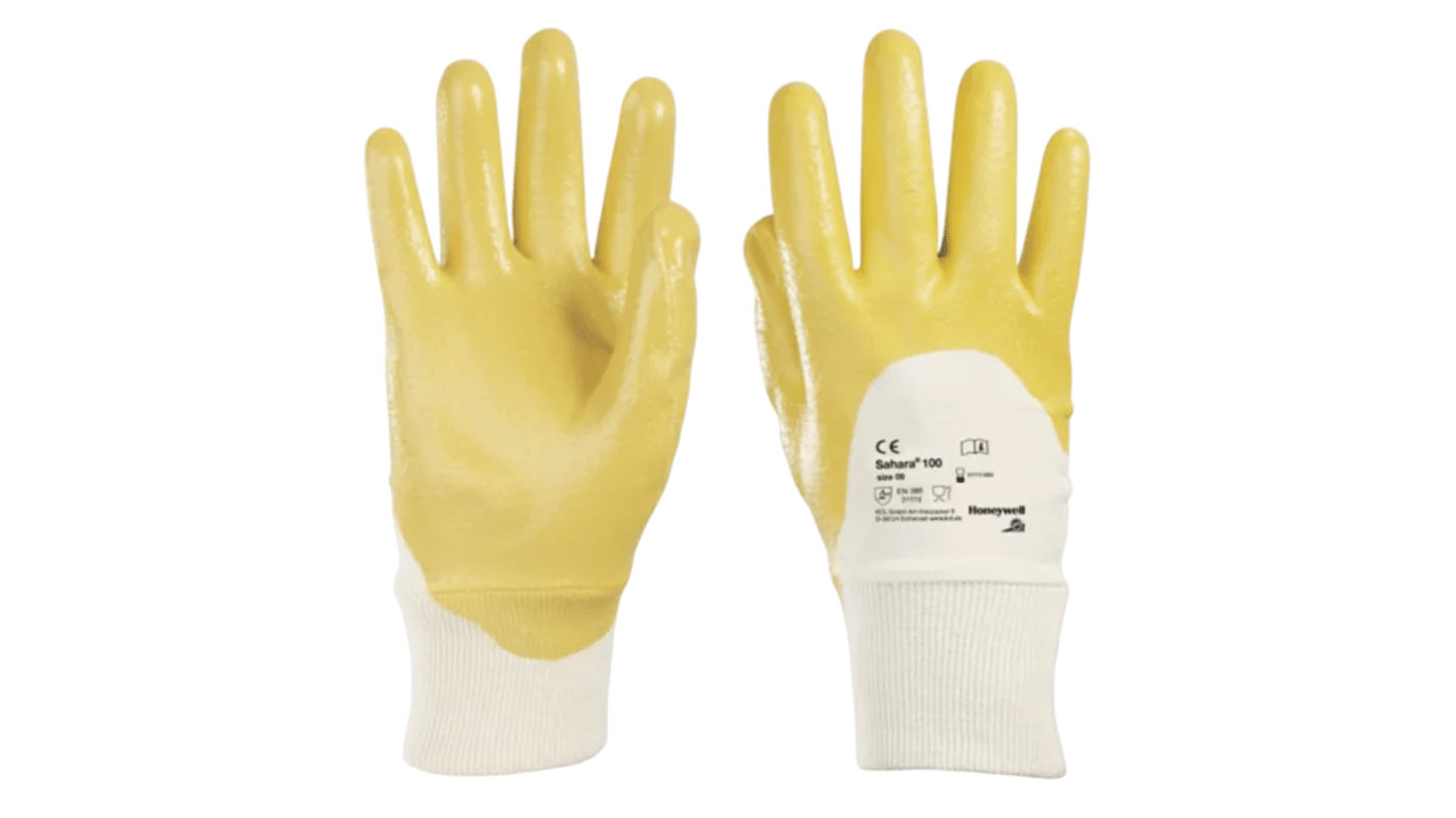 Honeywell Safety Sahara 100 Yellow Nitrile Assembly, Automotive Industry, Construction, Emergency Services Work Gloves,