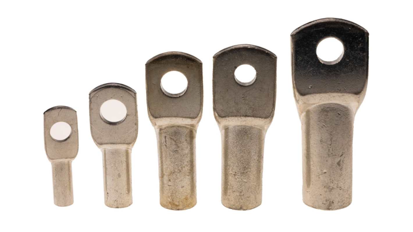 RS PRO Uninsulated Tubular Ring Terminal, 8.5mm Stud Size to 25mm² Wire Size, Silver