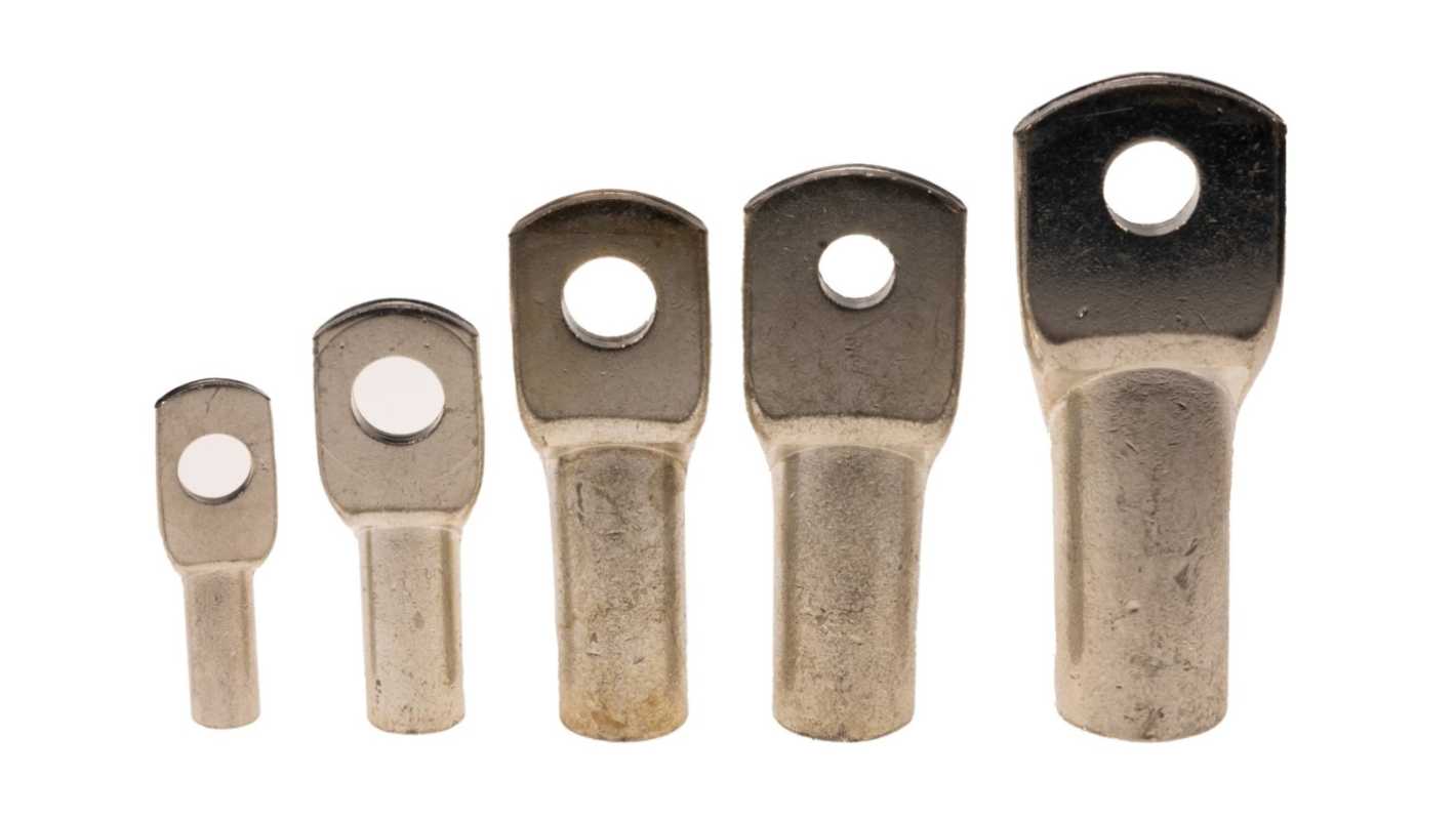 RS PRO Uninsulated Tubular Ring Terminal, 8.5mm Stud Size to 35mm² Wire Size, Silver
