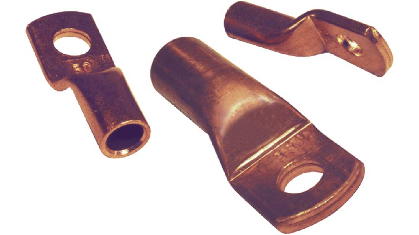 RS PRO Uninsulated Tubular Ring Terminal, 6.5mm Stud Size to 16mm² Wire Size, Brown