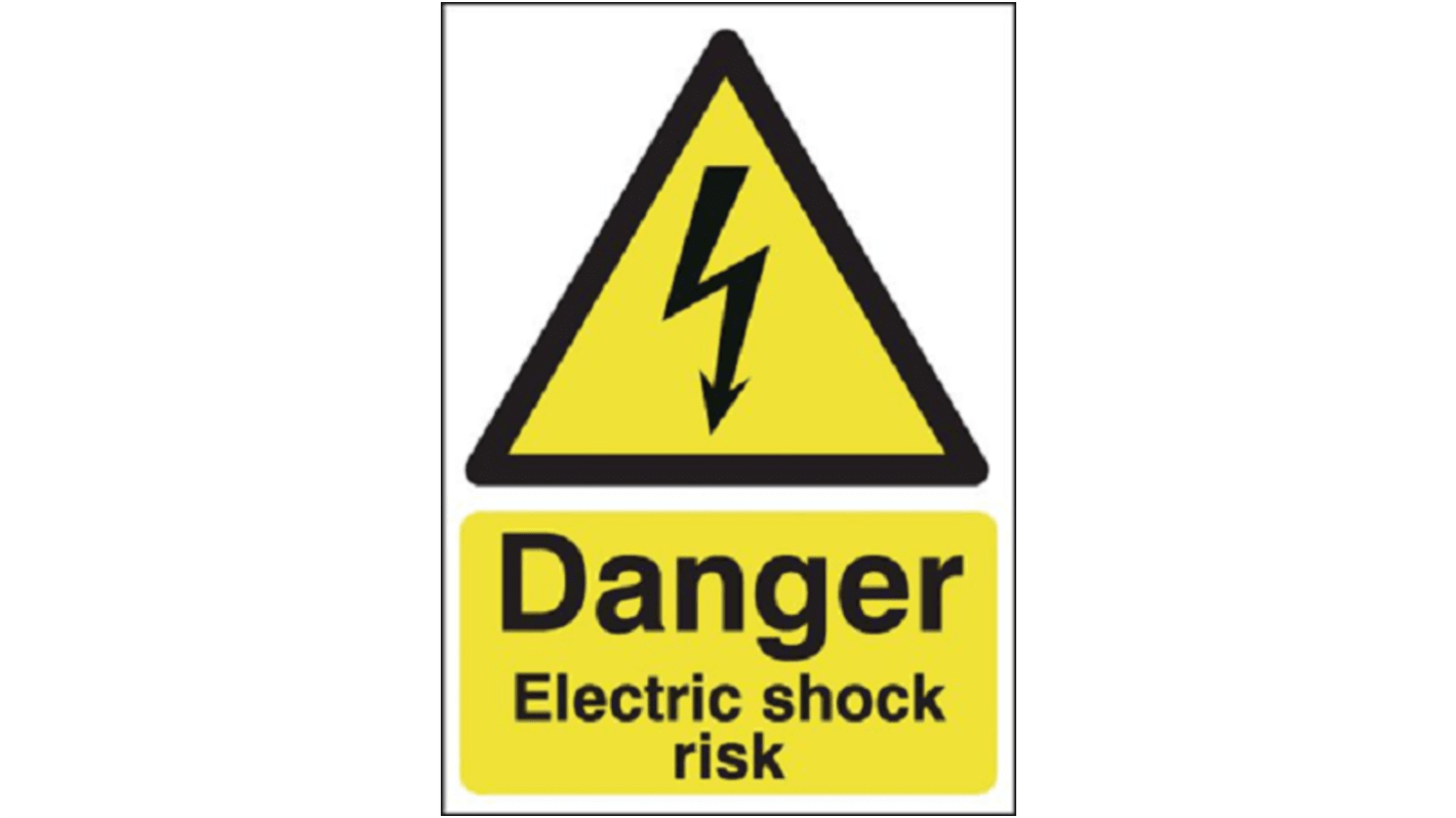 RS PRO Black, Yellow PP Safety Labels, Danger Electric Shock-Text 300 mm x 200mm