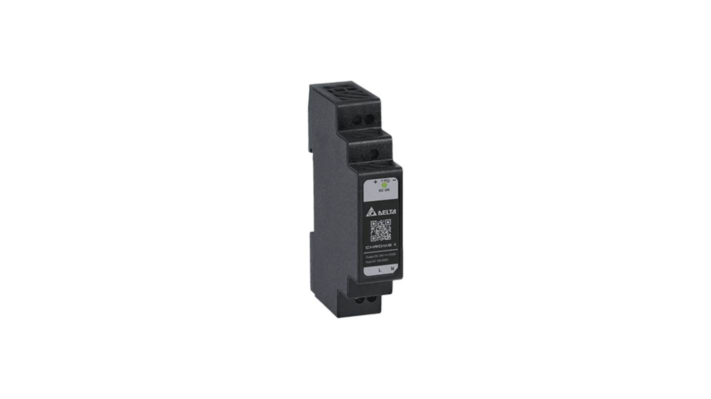 Delta Electronics CHROME II DIN Rail Power Supply, 85 → 264V ac ac, dc Input, 24V dc dc Output, 630mA Output, 15W