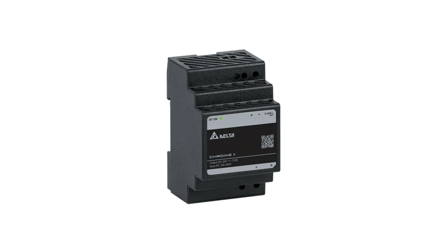 Delta Electronics CHROME II DIN Rail Power Supply, 85 → 264V ac ac Input, 12V dc dc Output, 4.5A Output, 60W