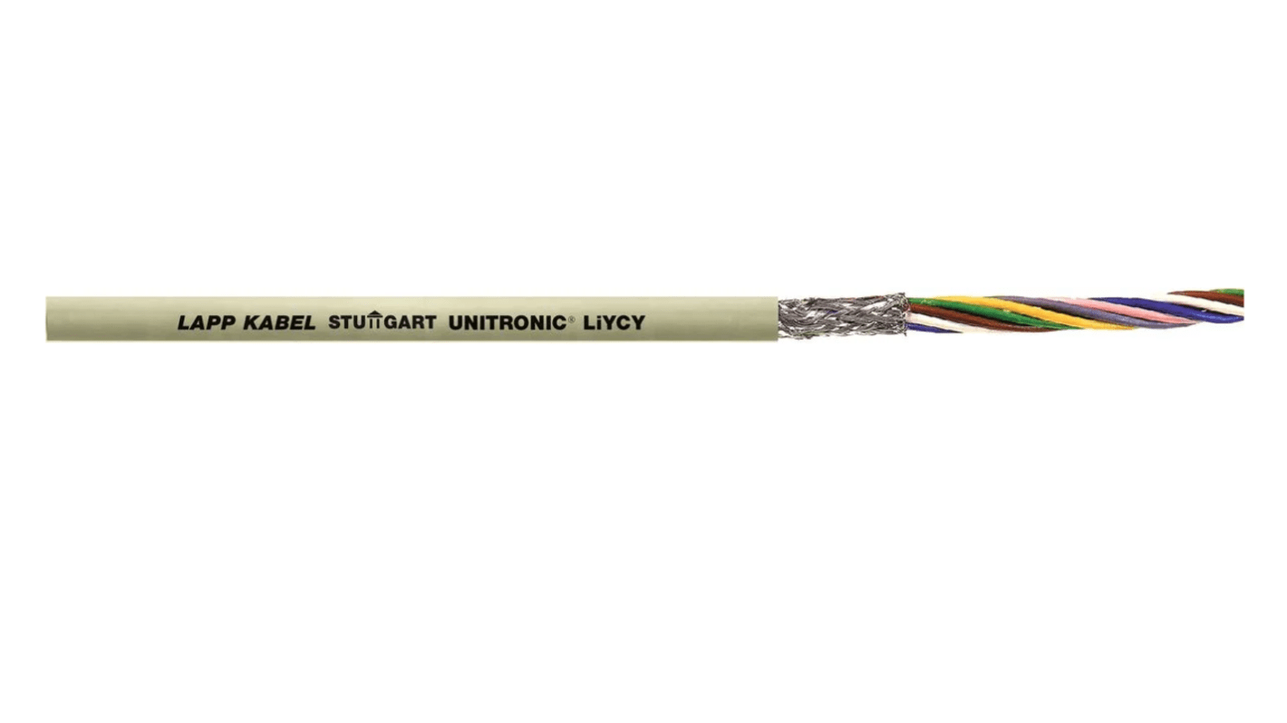 Lapp UNITRONIC LiYCY Control Cable, 2 Cores, 1 mm², Screened, 100m, Grey PVC Sheath, 17 AWG