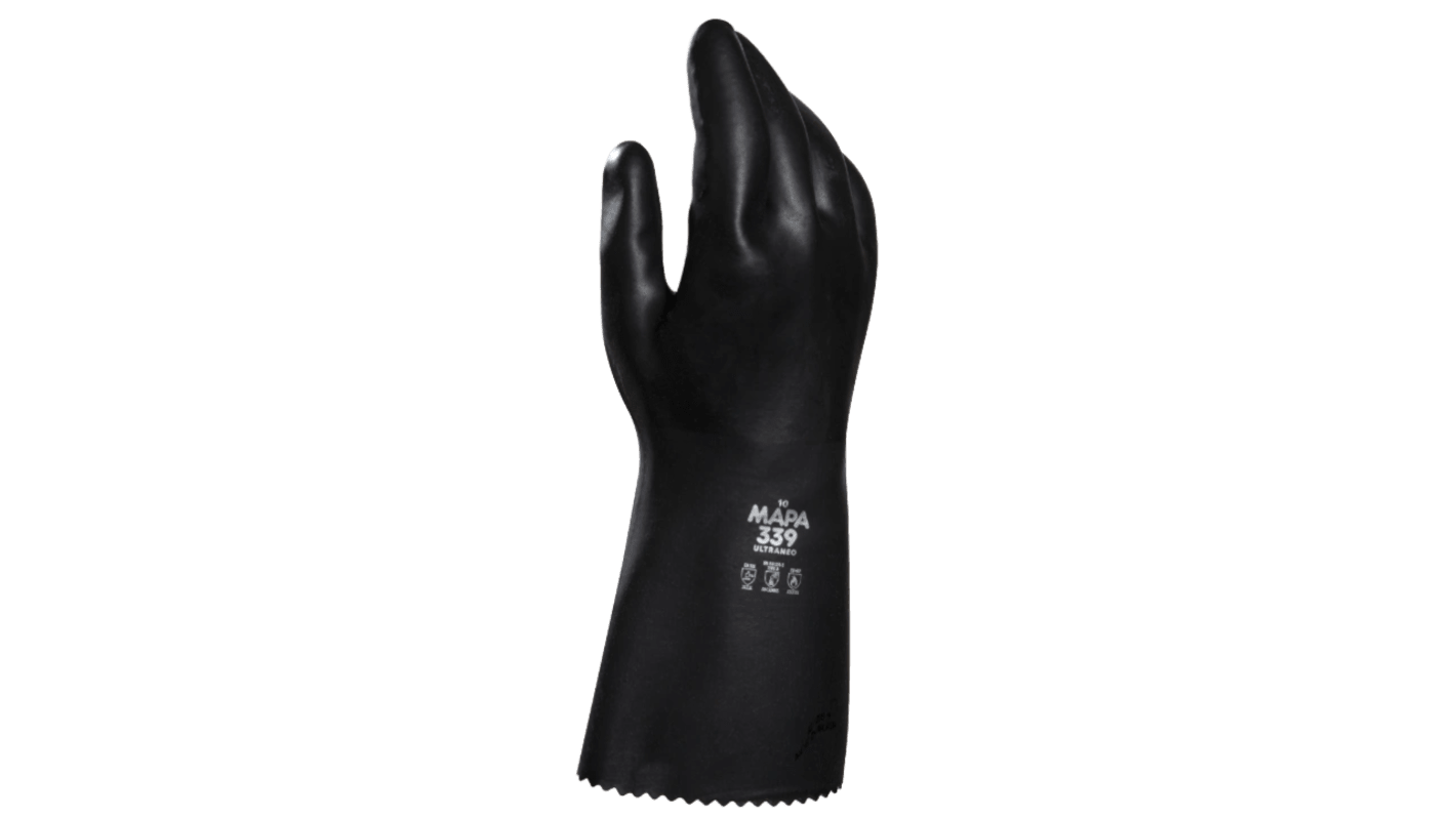 Mapa UltraNeo 339 Black Polychloroprene Chemical Resistant Work Gloves, Size 10