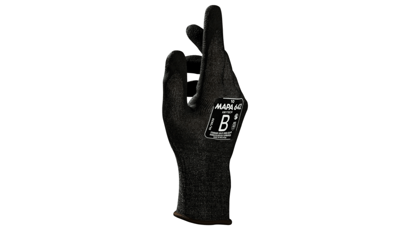 Mapa KryTech 642 Black, Grey Nitrile Foam Abrasion Resistant, Cut Resistant, General Purpose, Puncture Resistant, Tear