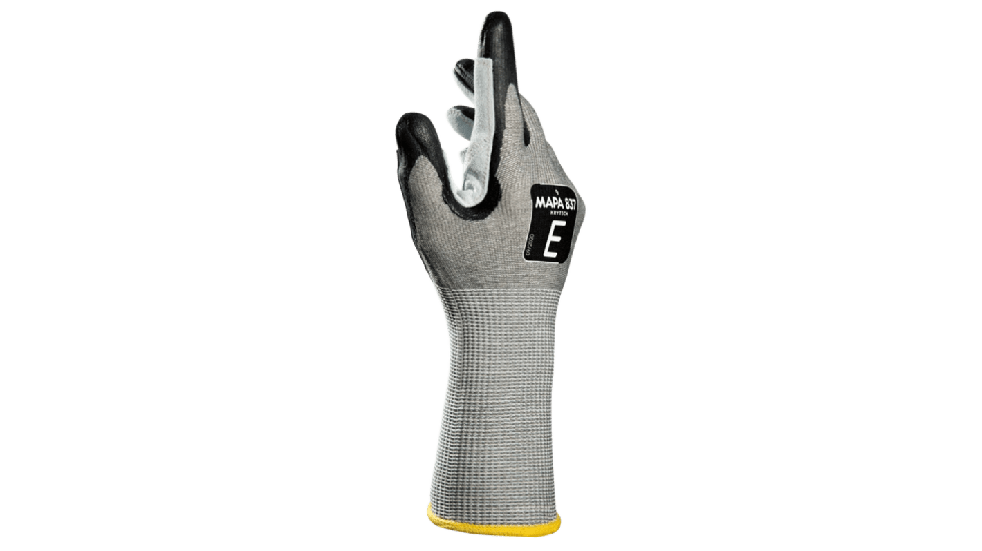 Mapa KryTech 837 Black, Grey Nitrile Foam Abrasion Resistant, Cut Resistant, General Purpose, Puncture Resistant, Tear