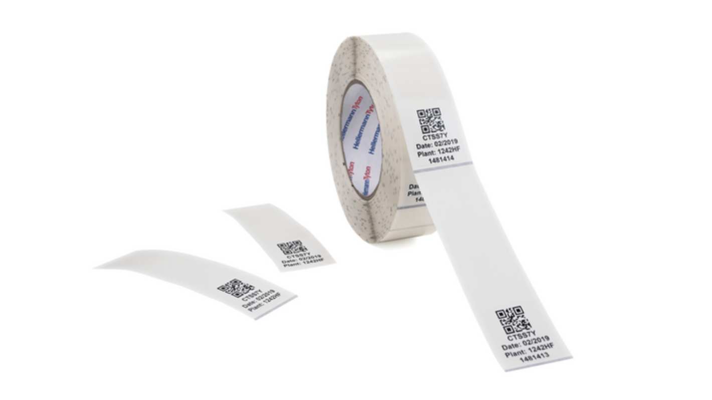 HellermannTyton TAG32-230TD1 Self Adhesive Cable Label, Clear, White, 30.24 → 56.02mm Cable, for Cables and