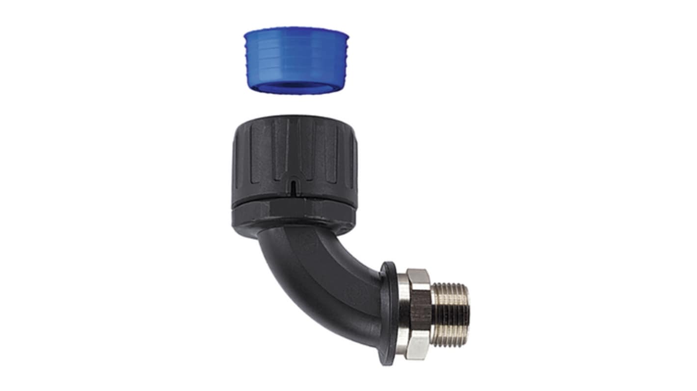 HellermannTyton Nylon 66 Kabelrohr Befestigung Winkel mit Außengewinde M20 21mm Schwarz IP66, IP67, IP68, IP69K