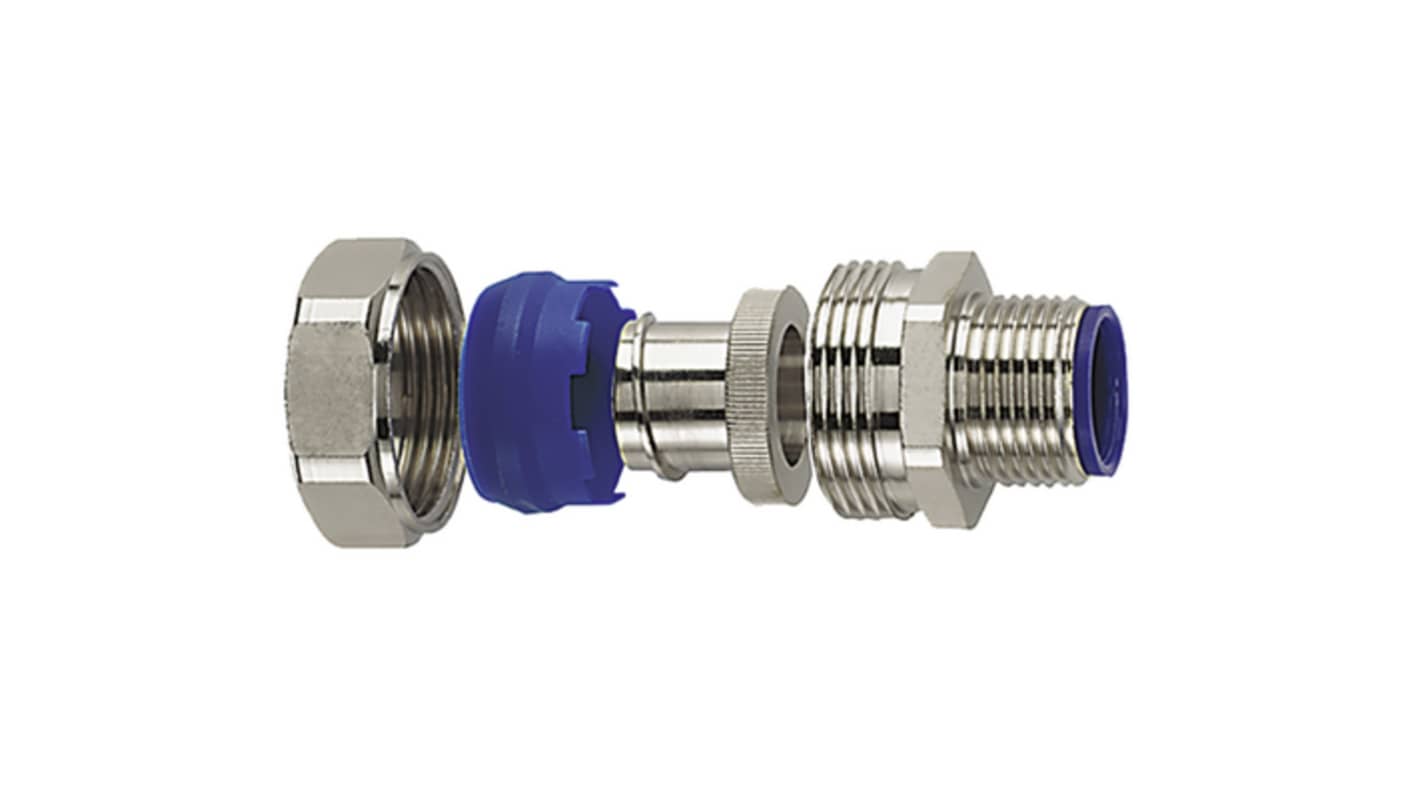 HellermannTyton Fixed Fitting, Conduit Fitting, 16mm Nominal Size, PG11, Nickel Plated Brass, Metal IP66, IP67, IP68,