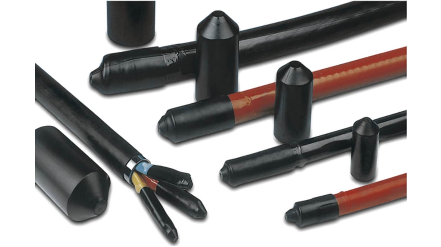 HellermannTyton End Cap Black, Polyolefin Cross Linked (POX) Adhesive Lined, 75mm
