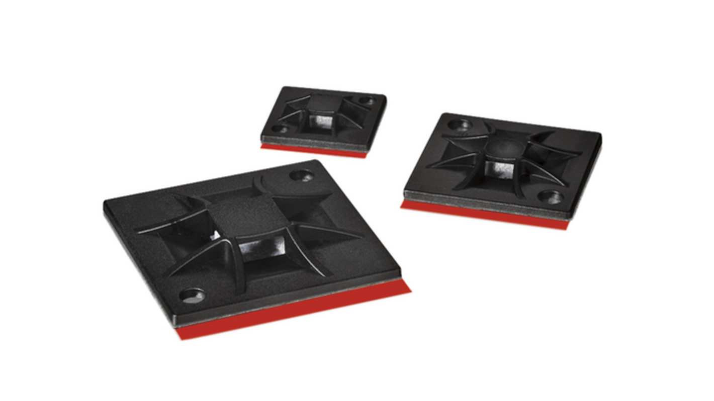 HellermannTyton Self Adhesive Black Cable Tie Mount 20 mm x 20mm, 4mm Max. Cable Tie Width