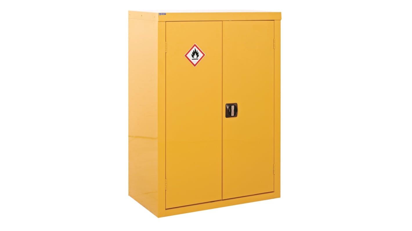 RS PRO Yellow Steel Lockable 2 Door Hazardous Substance Cabinet, 1200mm x 900mm x 460mm