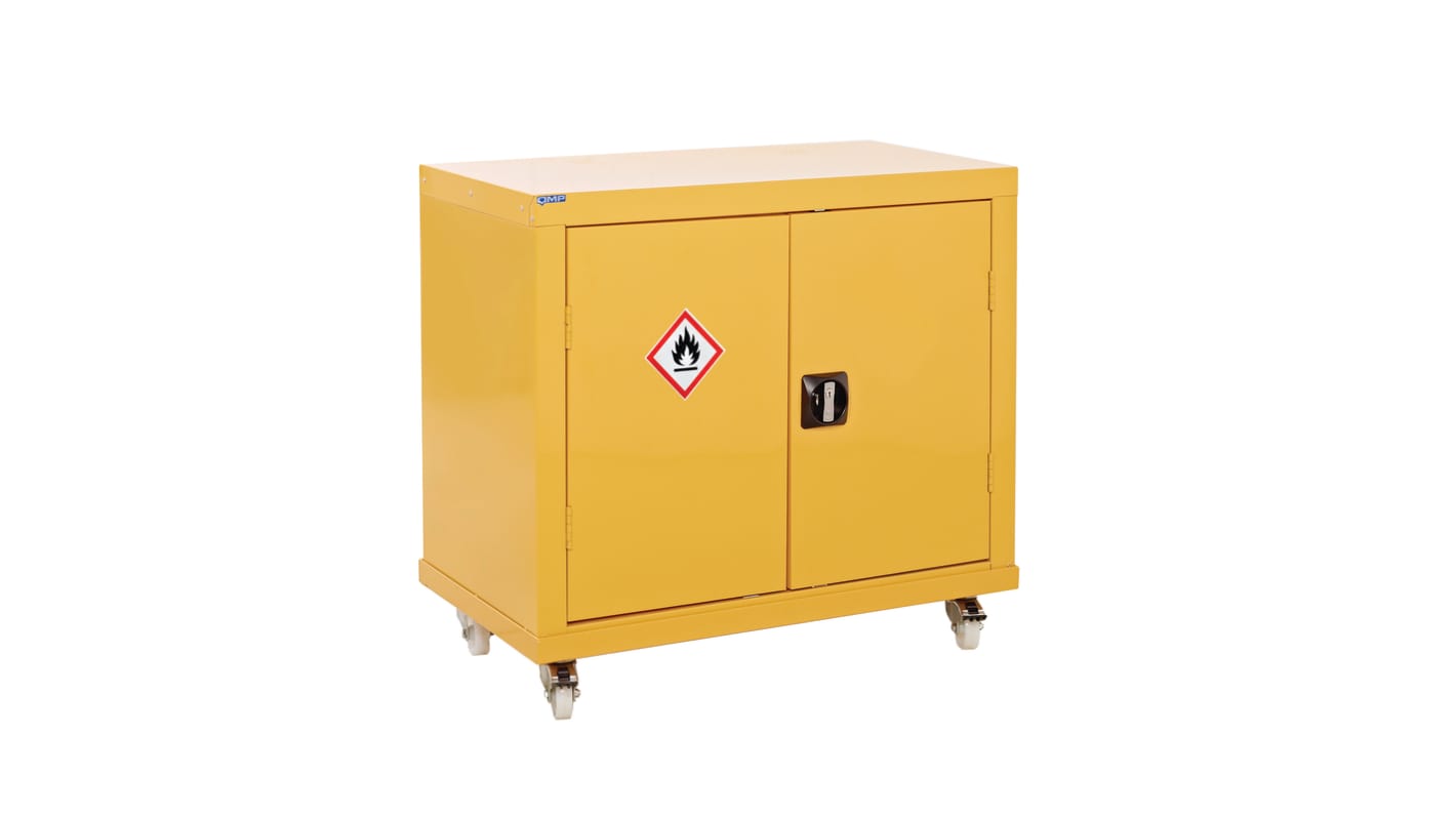 RS PRO Yellow Steel Lockable 2 Door Hazardous Substance Cabinet, 840mm x 900mm x 460mm