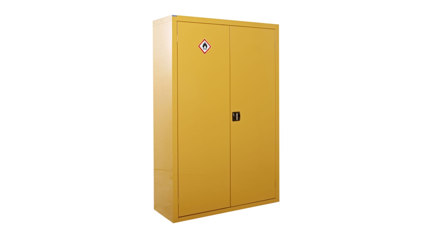 RS PRO Yellow Steel Lockable 2 Door Hazardous Substance Cabinet, 1800mm x 1200mm x 460mm