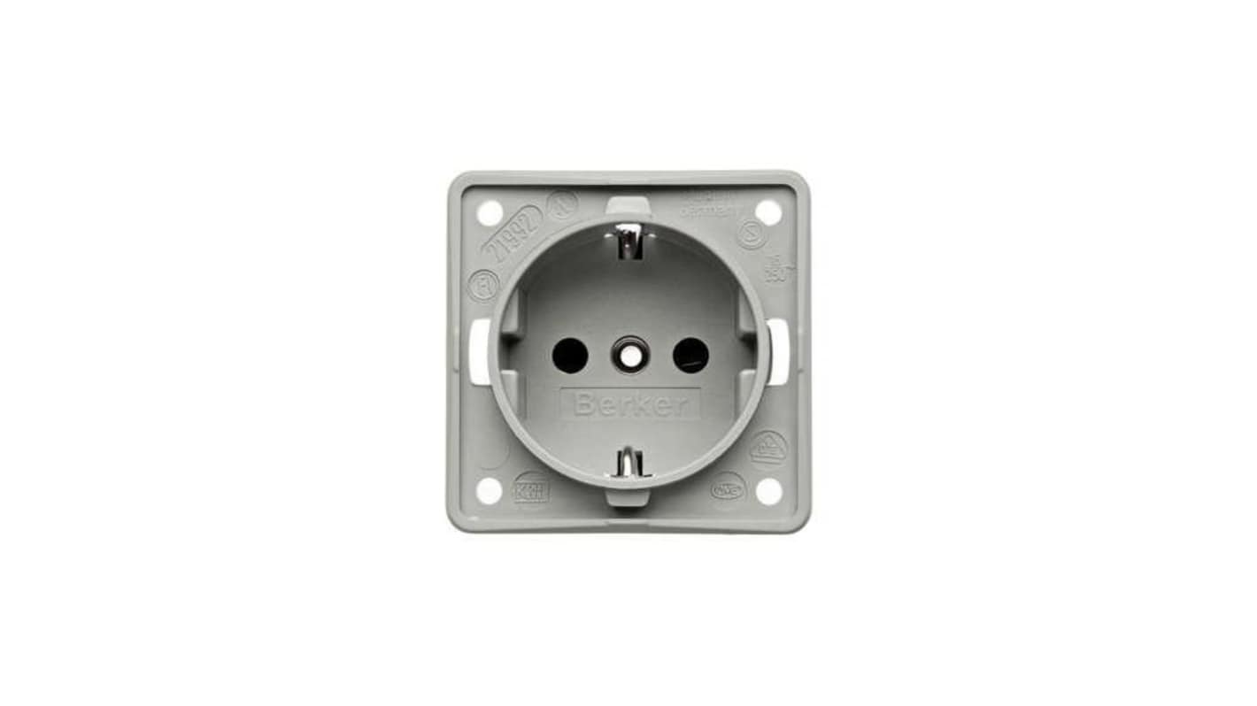 Berker 941 Grey Plug Socket, 16A, Type F - German Schuko