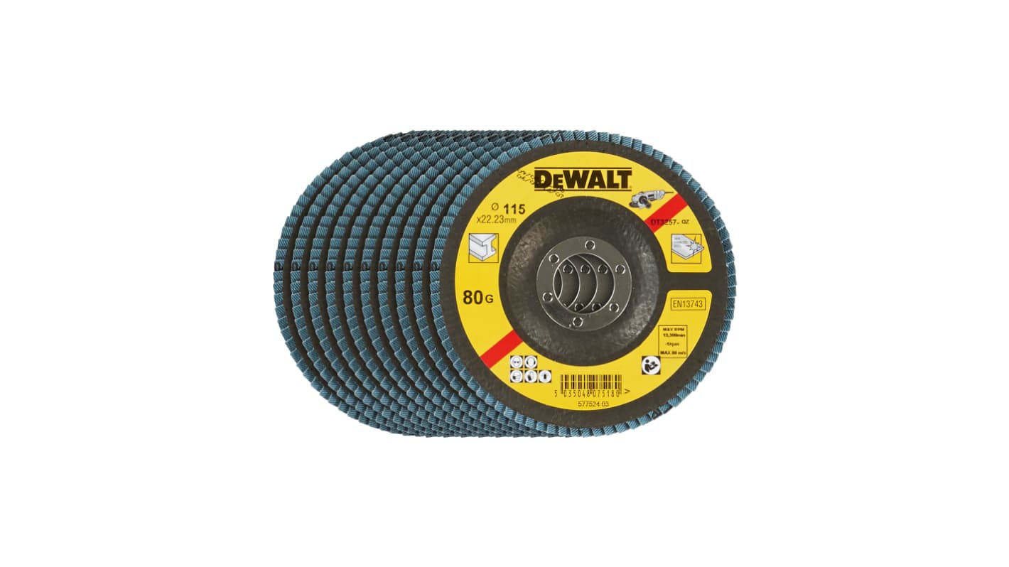 DeWALT DT32 Zirconium Oxide Flap Disc, 115mm, 80 Grit, 10 in pack