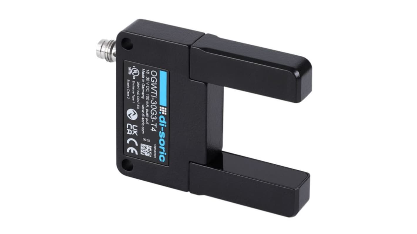 Sensor de infrarrojosBastidor Di-Soric Detección óptica, alcance 30 x 30 mm, salida Push-pull, Conector M8, 4 pines