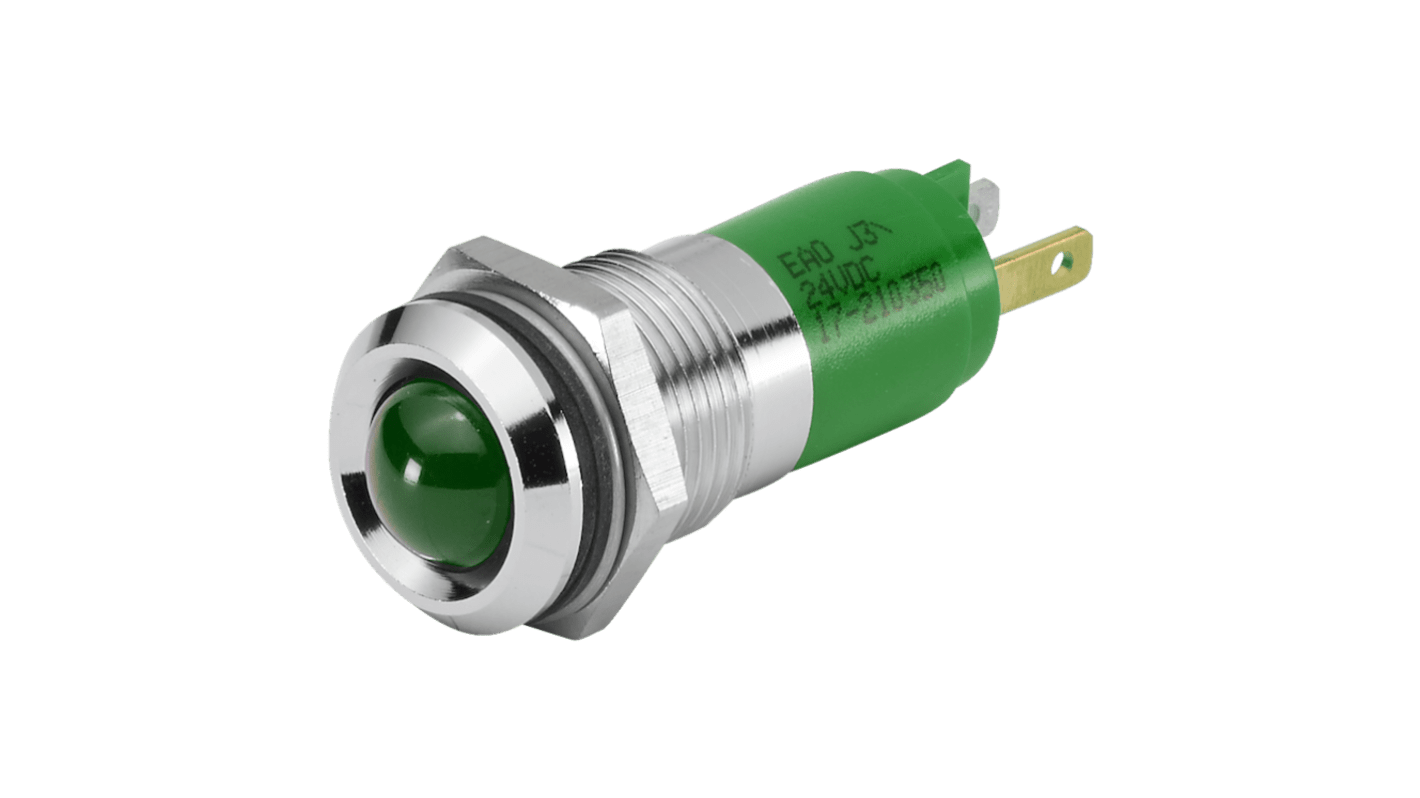 EAO 17-21 Series Green Panel Mount Indicator, 24, 14 Mounting Hole Size, Plug-In Termination, IP40, IP65