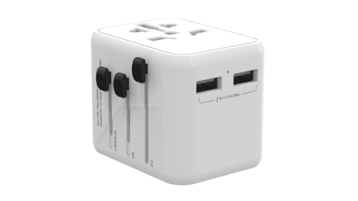 RS PRO Australia, Brazil, China, Europe, Germany, Italy, Japan, Switzerland, UK, USA to Europe Travel Adapter, Rated At