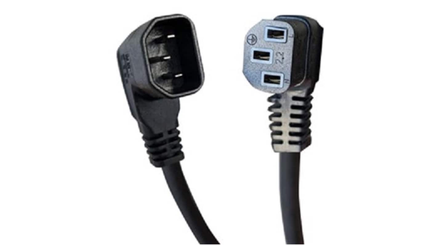 RS PRO Right Angle IEC C13 Socket to Straight IEC C14 Plug Power Cord, 2m
