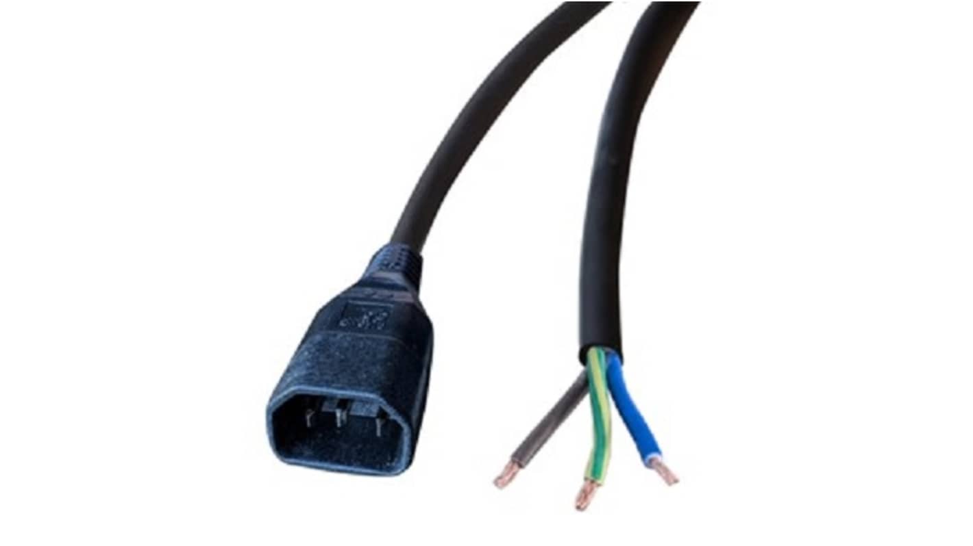 RS PRO Straight Unterminated Straight IEC C14 Plug Power Cord, 2m